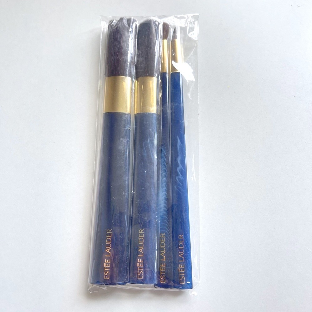Vtg 4 Set Estee Lauder Makeup Brushes Face Cheeks Eyes Powder/Bronzer Blue Gold